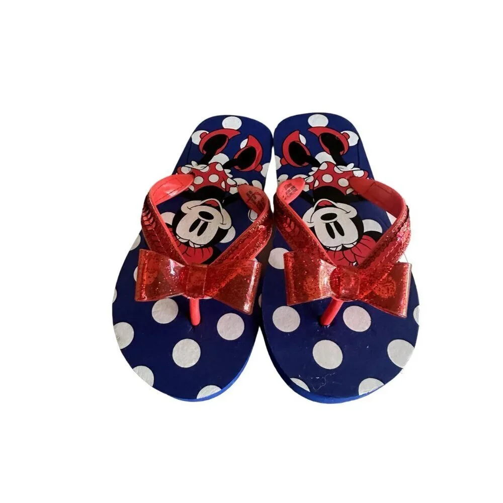 Disney‎ Minnie Mouse Polka Dot Flip Flops With Bow For Kids Size 11-13